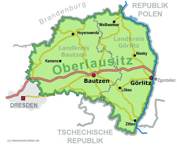 Lage Oberlausitz im Freistaat Sachsen
