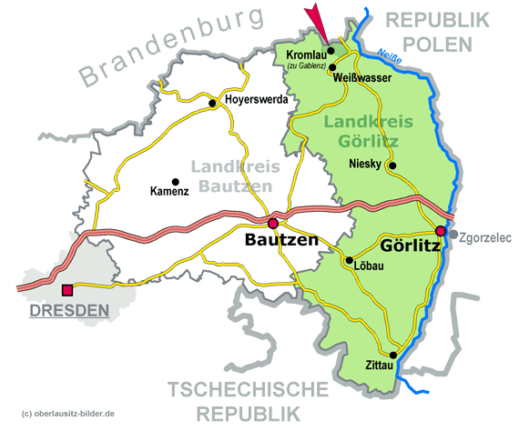 Lage Rhododendronpark Kromlau im Landkreis Görlitz
