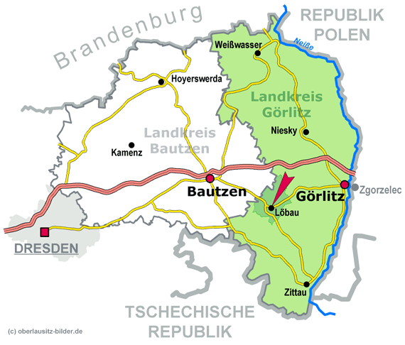 Lage der Stadt Löbau im Landkreis Görlitz