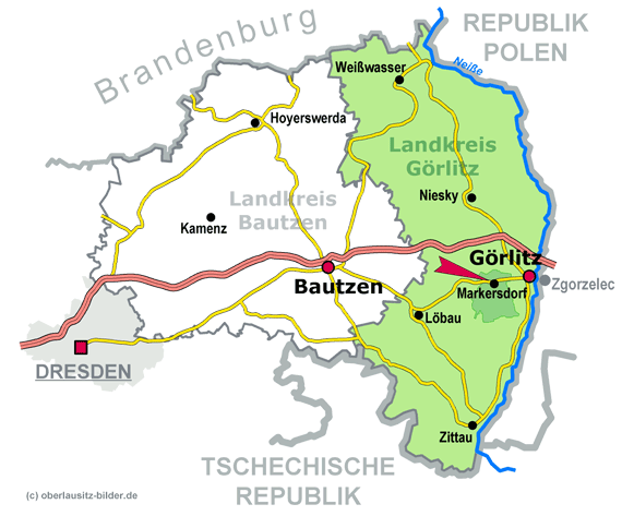 Die geografische Lage von Markersdorf im Landkreis Görlitz