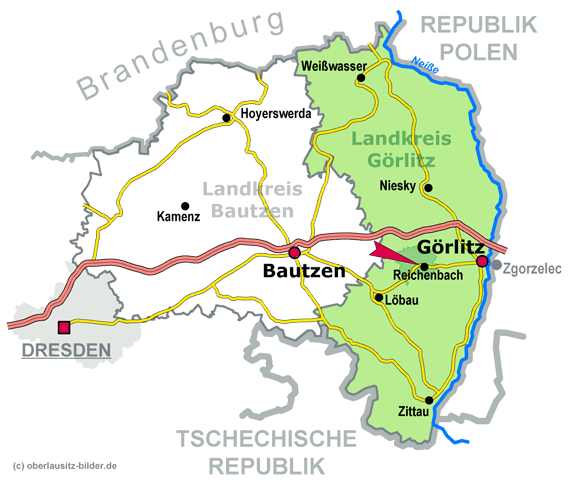 Die geografische Lage von Reichenbach im Landkreis Görlitz