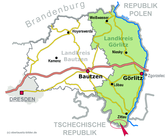 Lage Zittauer Gebirge im Landkreis Görlitz